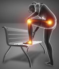 Appuyée sur un banc silhouette féminine avec douleur aux jambes, illustration numérique . — Photo de stock