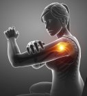 Female silhouette with painful shoulder, digital illustration. — Stock Photo
