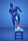 Flexión silueta femenina con dolor en el pie, ilustración digital . - foto de stock