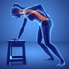 Biegende weibliche Silhouette mit Rückenschmerzen, digitale Illustration. — Stockfoto