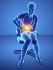 Sitting in chair male silhouette with abdominal pain, digital illustration. — Stock Photo