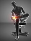Seduto in sedia silhouette maschile con dolore ai piedi, illustrazione digitale . — Foto stock