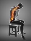Sentado en el taburete silueta masculina con dolor de espalda, ilustración digital . - foto de stock
