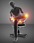 Sitting in chair male silhouette with knee pain, digital illustration. — Stock Photo