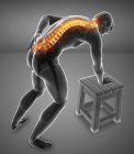 Bending male silhouette with back pain, digital illustration. — Stock Photo