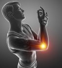 Silhueta masculina com dor no cotovelo, ilustração digital . — Fotografia de Stock
