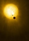 Illustration of planet Kepler 1625b and proposed exomoon in Cygnus and big star Kepler 1625. — Stock Photo