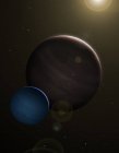 Ilustración del planeta Kepler 1625b y propuesta de exomoon en Cygnus
. - foto de stock