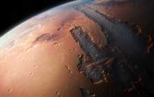 Ilustración de vista oblicua del sistema de cañones Valles Marineris gigante en Marte . - foto de stock