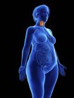 Illustrazione della silhouette blu della donna obesa con laringe evidenziata su sfondo nero . — Foto stock
