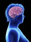 Side view illustration on black of silhouette of obese woman with highlighted brain. — Stock Photo