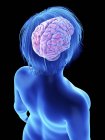 Illustration on black of silhouette of obese woman with highlighted brain. — Stock Photo