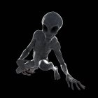 Illustration eines grauen humanoiden Außerirdischen, der sich auf schwarzem Hintergrund schleicht. — Stockfoto