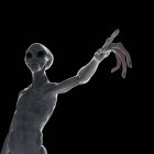 Illustration d'un extraterrestre humanoïde gris pointant sur fond noir . — Photo de stock