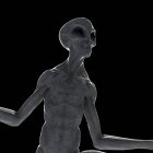Illustration of gray humanoid alien on black background, close-up. — Stock Photo