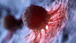 Obra de arte digital de la célula roja iluminada del cáncer humano . - foto de stock