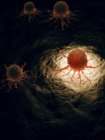 Ілюстрація ілюмінованих ракових клітин на чорному тлі . — стокове фото