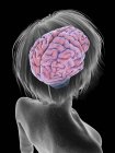 Medical illustration of silhouette of senior woman with highlighted brain on black background. — Stock Photo