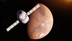Illustration of satellite spacecraft in front of Mars planet surface. — Stock Photo