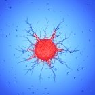 Ilustração de células de câncer vermelho no fundo azul . — Fotografia de Stock