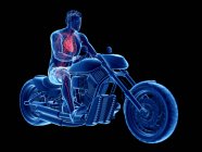 3d reso illustrazione di cuore motociclista su sfondo nero . — Foto stock