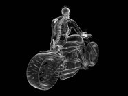 Illustrazione resa 3d dello scheletro del motociclista su sfondo nero . — Foto stock