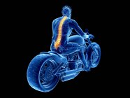 Illustration en 3D de la colonne vertébrale du motard sur fond noir . — Photo de stock