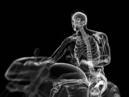 3d ilustración renderizada del esqueleto del motorista sobre fondo negro . - foto de stock