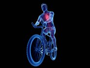 3d rendered illustration of male cyclist heart while biking on black background. — Stock Photo