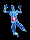 3D-рендеринг иллюстрации спортсмена мужского пола с мячом и болевым позвоночником . — стоковое фото