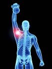 3D рендеринг иллюстрация спортсмена мужского пола с гирей с болезненным плечевым суставом . — стоковое фото