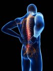 3D gerenderte Illustration der blauen Silhouette eines Mannes mit Rückenschmerzen. — Stockfoto