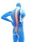 3d renderizado ilustración de silueta azul del hombre con dolor de espalda . - foto de stock