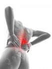 3D gerenderte Darstellung der grauen Silhouette eines Mannes mit Rückenschmerzen. — Stockfoto