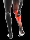 3D gerenderte Illustration der grauen Silhouette männlicher Beine mit schmerzhaftem Kalb auf schwarzem Hintergrund. — Stockfoto