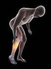 3d rendered illustration of grey silhouette of man with painful calf on black background. — Stock Photo