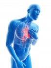 3d rendered illustration of blue silhouette of man with chest pain. — Stock Photo