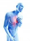 3d renderizado ilustración de silueta azul del hombre con dolor en el pecho . - foto de stock