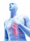 3d rendered illustration of blue silhouette of man with chest pain. — Stock Photo