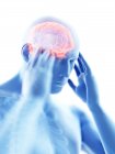 3d renderizado ilustración de silueta azul del hombre con dolor de cabeza sobre fondo blanco . - foto de stock