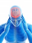 3D gerenderte Illustration der blauen Silhouette eines Mannes mit Kopfschmerzen auf weißem Hintergrund. — Stockfoto