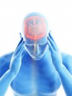 3d renderizado ilustración de silueta azul del hombre con dolor de cabeza sobre fondo blanco . - foto de stock