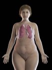Ilustración de mujer con sobrepeso y pulmones visibles sobre fondo negro
. - foto de stock