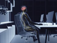 Ilustración del cerebro y los nervios del trabajador de oficina masculino . - foto de stock