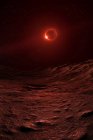 Surface de la Lune pendant l'éclipse lunaire, Soleil passant derrière la Terre, atmosphère éclairante dans un paysage lunaire rouge étrange et tachant . — Photo de stock