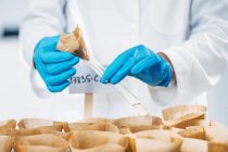 Close-up of examination of soil samples in agrochemical laboratory. — Stock Photo