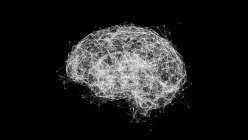 Мозок формі мережі підключених ліній і точок, білий на чорному тлі ілюстрація. — стокове фото