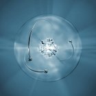Átomo com núcleo, concha atômica e elétrons em órbita em azul monocromático . — Fotografia de Stock