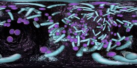 Kugelförmige und stäbchenförmige Bakterien im Biofilm, 360-Grad-Panorama, digitale Illustration. — Stockfoto