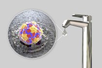 Sécurité de l'eau potable. Illustration conceptuelle montrant le virus de l'hépatite A dans une goutte d'eau . — Photo de stock